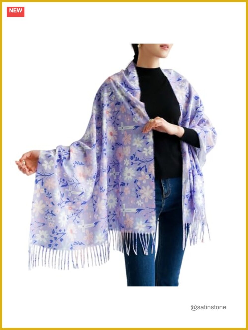 Cashmere-like Floral Cross Shawl Wrap for Church Gift